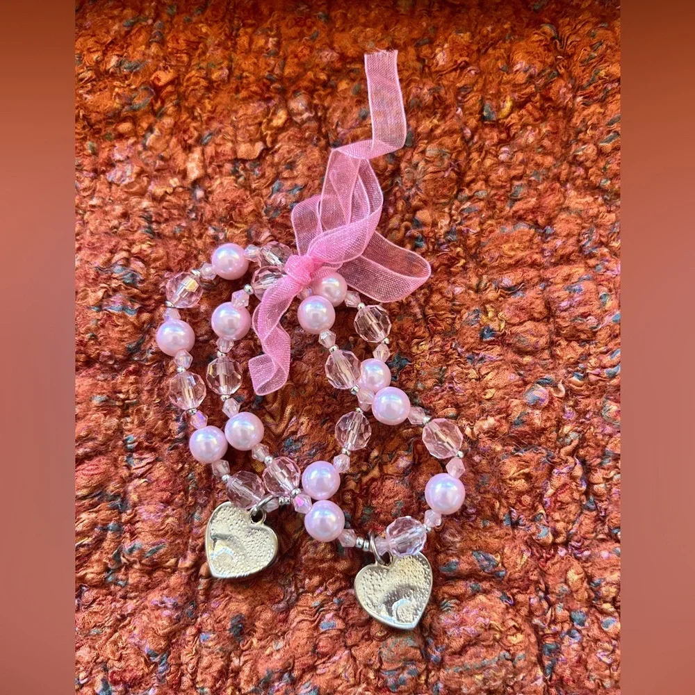 Sweet Pink and Silver Heart Charm Bracelet